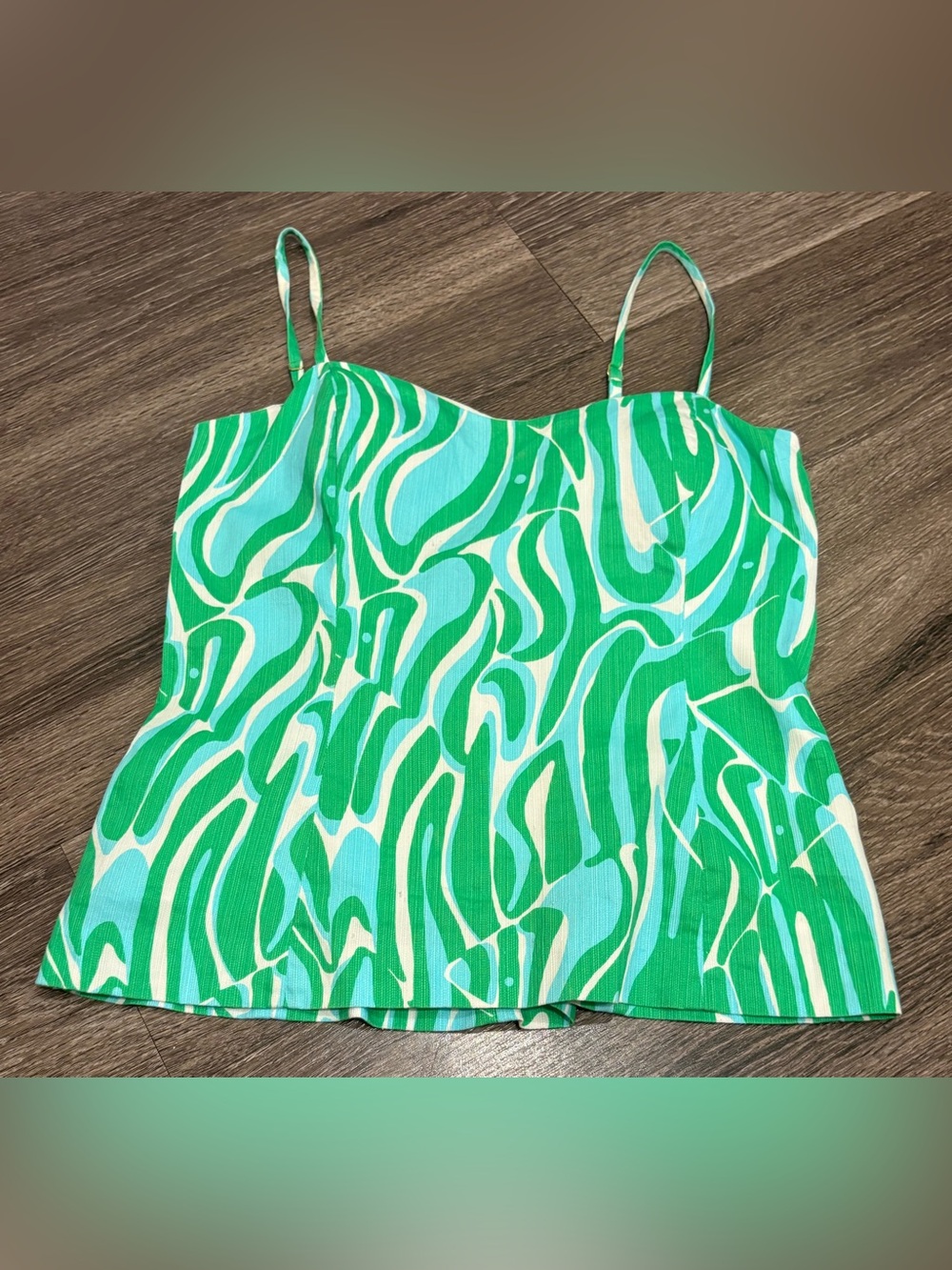 Lilly Pulitzer Women's Green Jungle Print Zip Tank Cotton Blouse Size 10